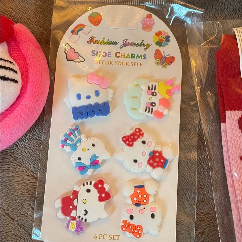 Hello Kitty Pink Kids Accessory Set jewelry socks croc charms notebook more nwt